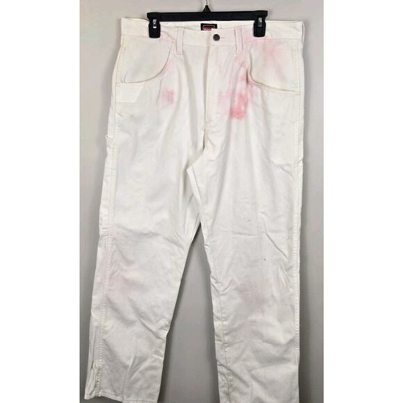 Thrashed White Painter Pant Jeans 36x32 Washed Red Dye Distressed Grunge Punk - Picture 1 of 8